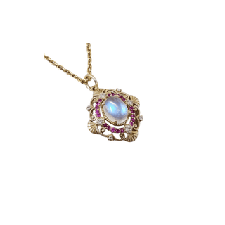 14k Gold Rainbow Moonstone Pendant With Ruby & Diamond - K Jewelry Accessories