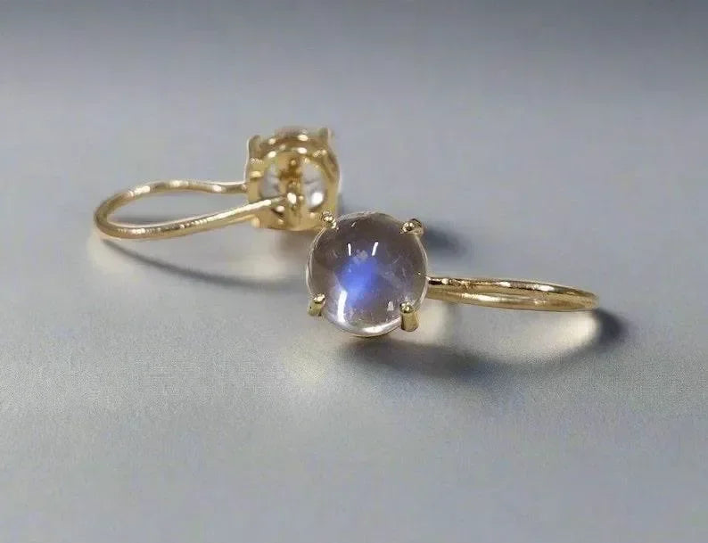 14k Gold Rainbow Moonstone Dangle Earrings - K Jewelry Accessories