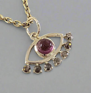 Evil Eye 14k Gold Round Tourmaline and Diamond Pendant - K Jewelry Accessories