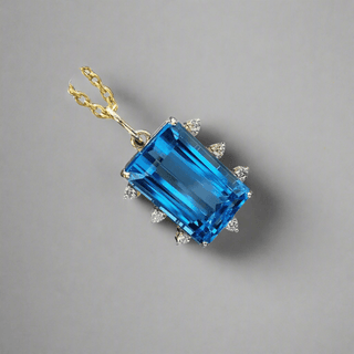 Statement Pendant -14K Gold Swiss Blue Topaz Pendant - K Jewelry Accessories