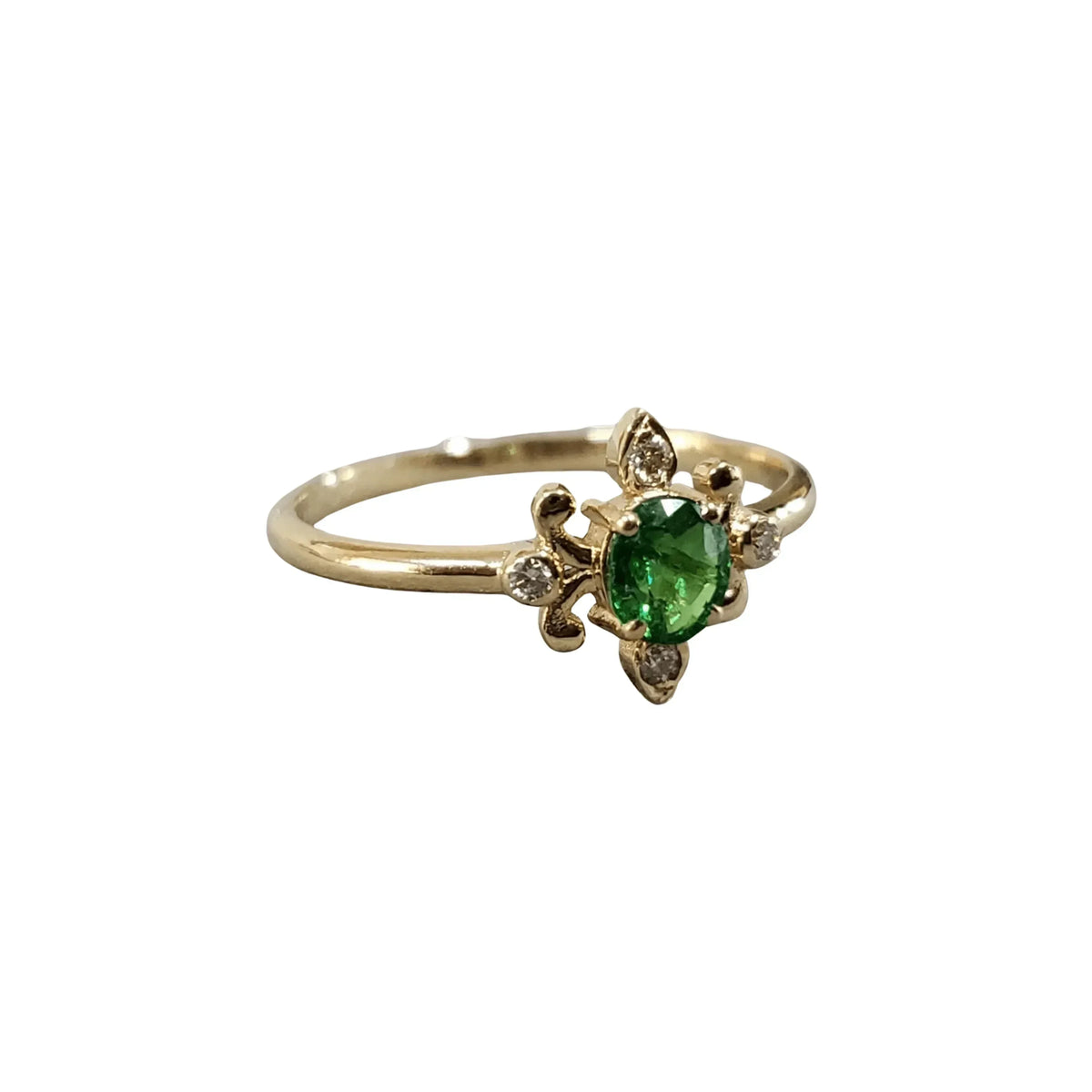 14k Gold Oval Shape Tsavorite and Diamond Ring - K Jewelry Accessories