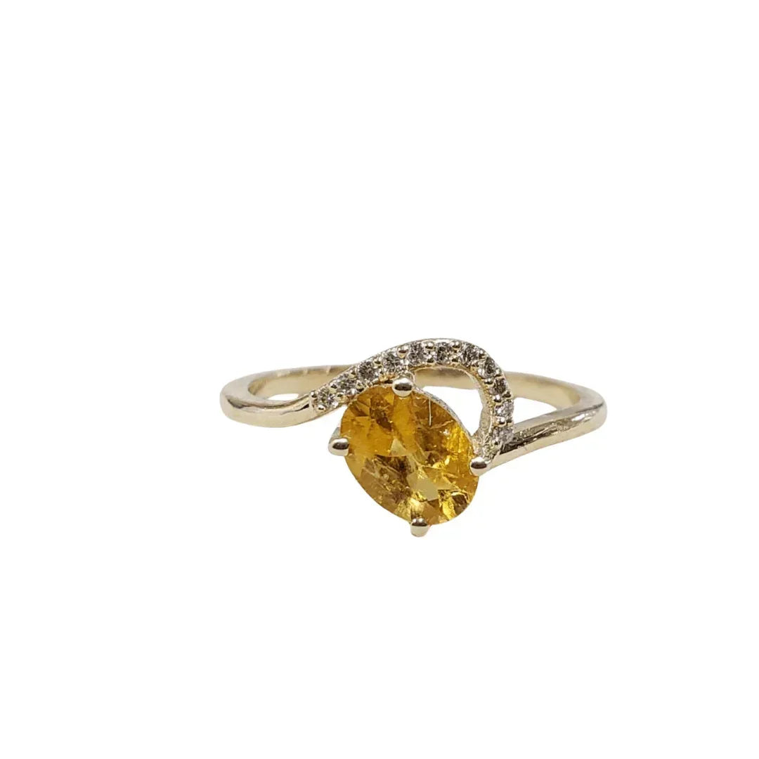 14k Gold Yellow Tourmaline and Brilliant Cut Diamond Ring - K Jewelry Accessories