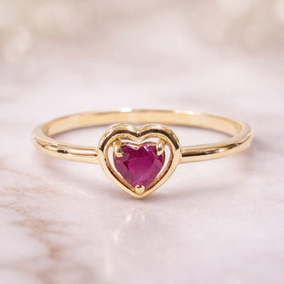 14k Gold ring with a heart-shaped ruby stone on a soft background - perfect valentines day gift - K Jewelry Accessories
