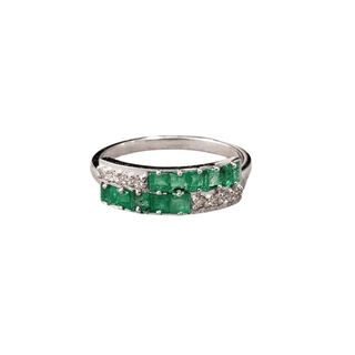 14k White Gold Zambian Emerald & Diamond Ring - K Jewelry Accessories