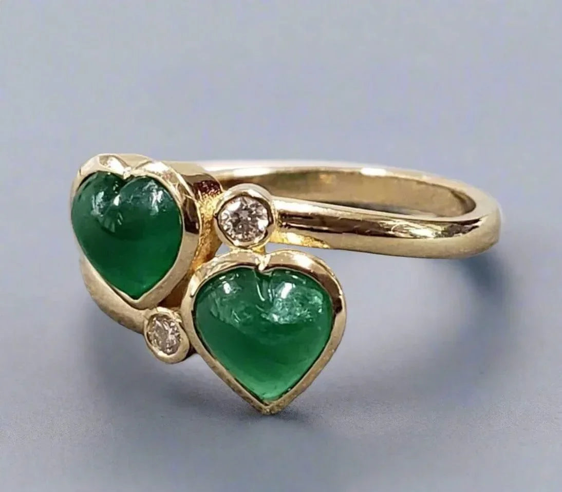 14k Gold Zambian Emerald Heart and Brilliant Cut Diamond Ring - K Jewelry Accessories