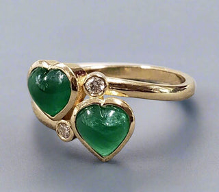 14k Gold Zambian Emerald Heart and Brilliant Cut Diamond Ring - K Jewelry Accessories