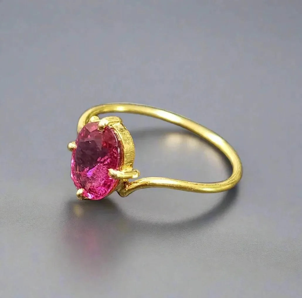 Solid Gold Natural Rubellite Ring 18k - K Jewelry Accessories