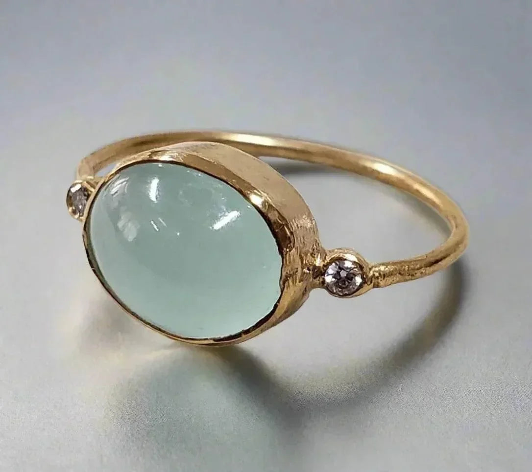 14k Natural Oval Aqua Chalcedony Gold Ring - K Jewelry Accessories