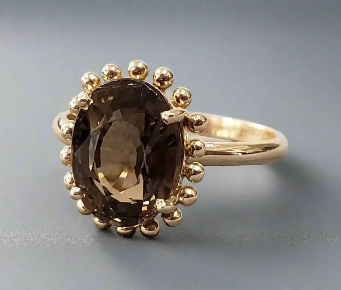 14k Gold Oval Brown Smoky Tourmaline Stone Ring - K Jewelry Accessories