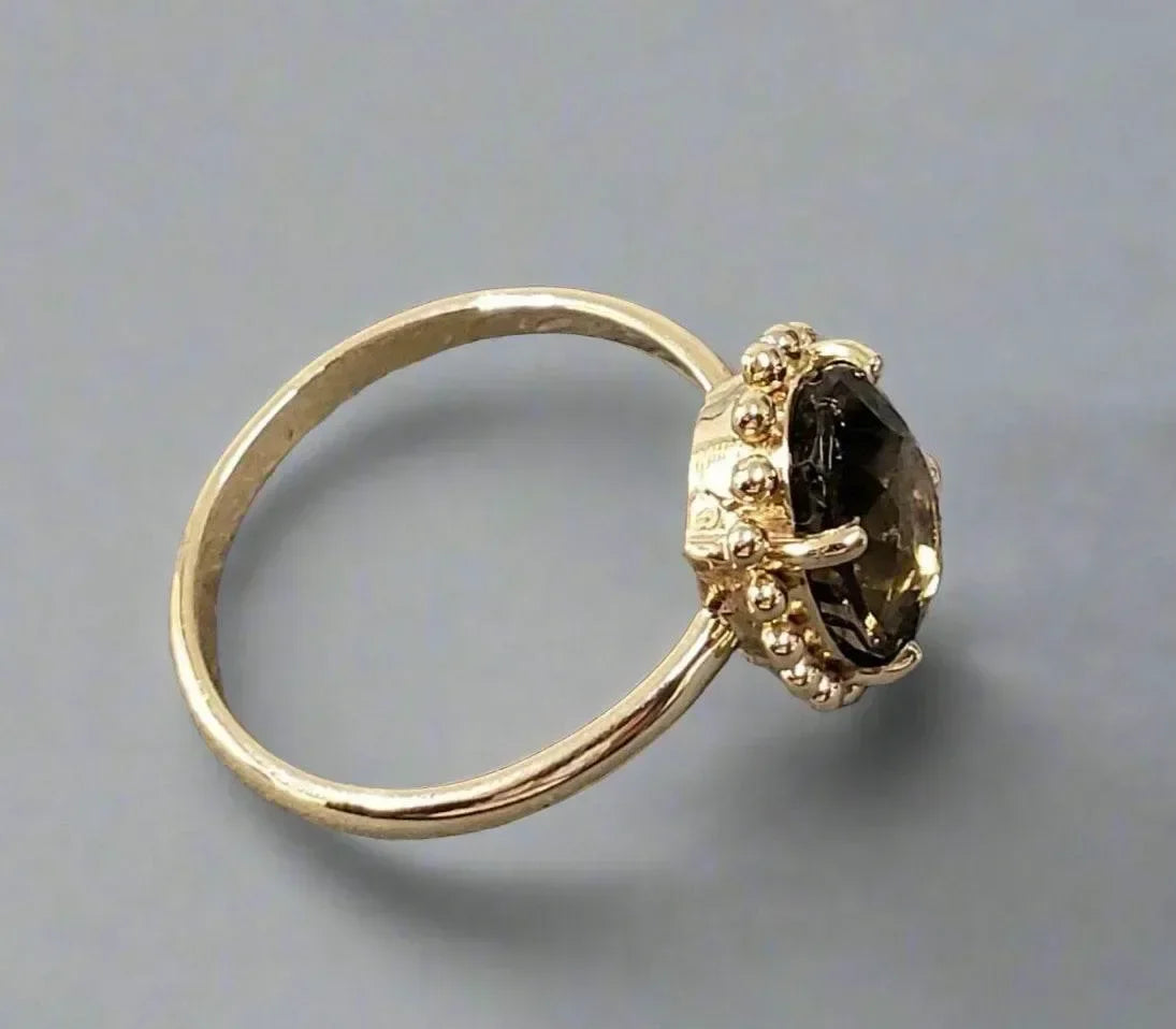 14k Gold Oval Brown Smoky Tourmaline Stone Ring - K Jewelry Accessories