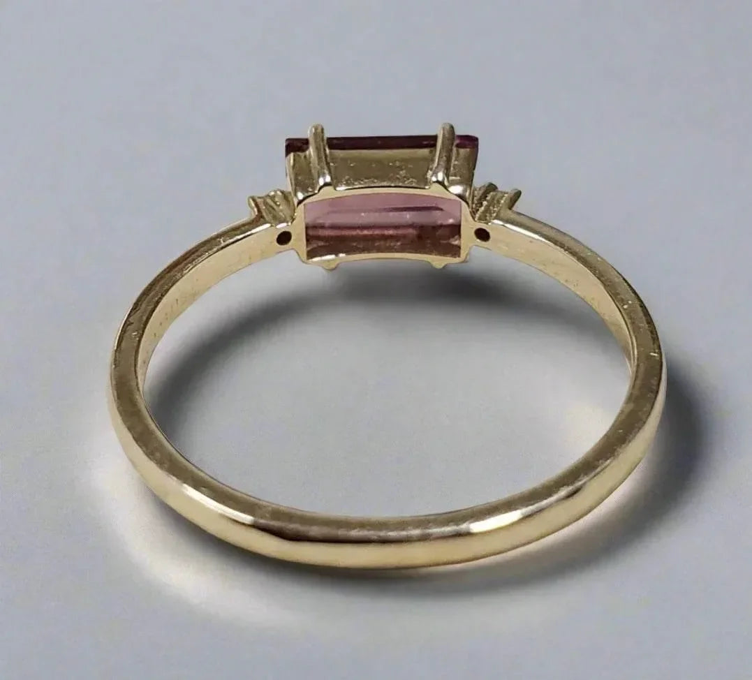 14k Solid Tourmaline Baguette Gold Ring with Diamond - K Jewelry Accessories