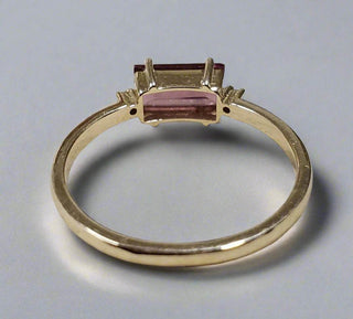14k Solid Tourmaline Baguette Gold Ring with Diamond - K Jewelry Accessories