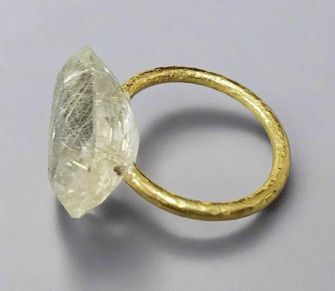 14k Solid Golden Rutilated Quartz Gold Ring - K Jewelry Accessories
