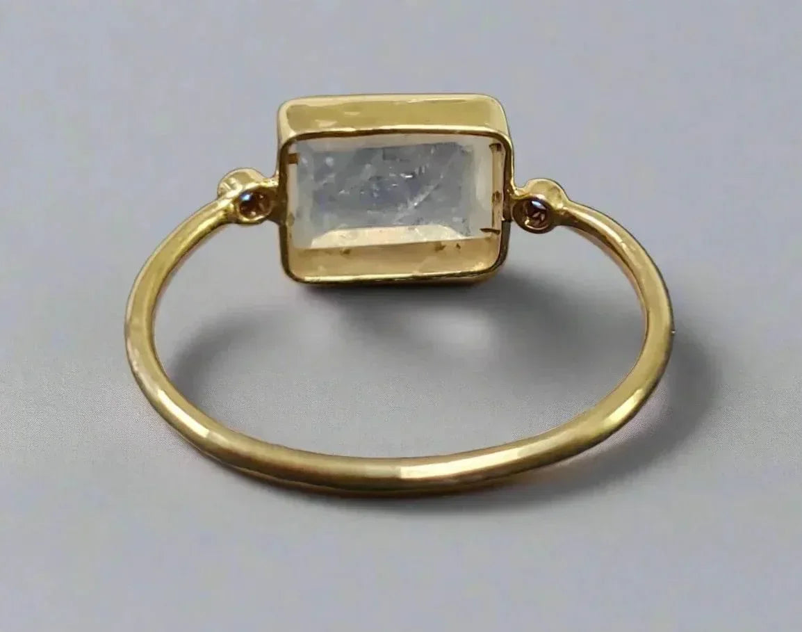 stackable 14k Blue Flash Rainbow Moonstone Gold Ring - K Jewelry Accessories