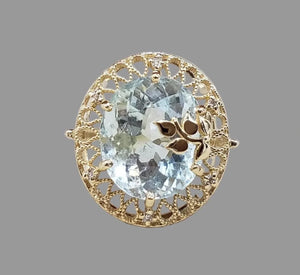 14K Gold Aquamarine & Diamond Statement Ring