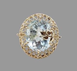 14K Gold Aquamarine & Diamond Statement Ring