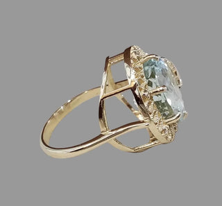 14K Gold Aquamarine & Diamond Statement Ring