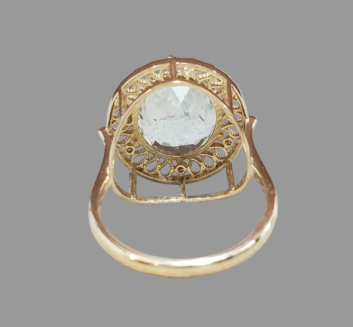 14K Gold Aquamarine & Diamond Statement Ring