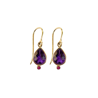 14k Gold Briolette Cut Amethyst Dangle Earrings With Natural Ruby - K Jewelry Accessories