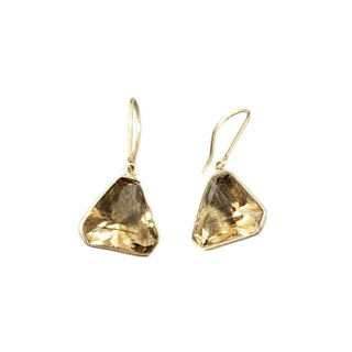 14k Gold Champagne Quartz Earrings featuring vibrant Golden gemstones in a minimalist and elegant design