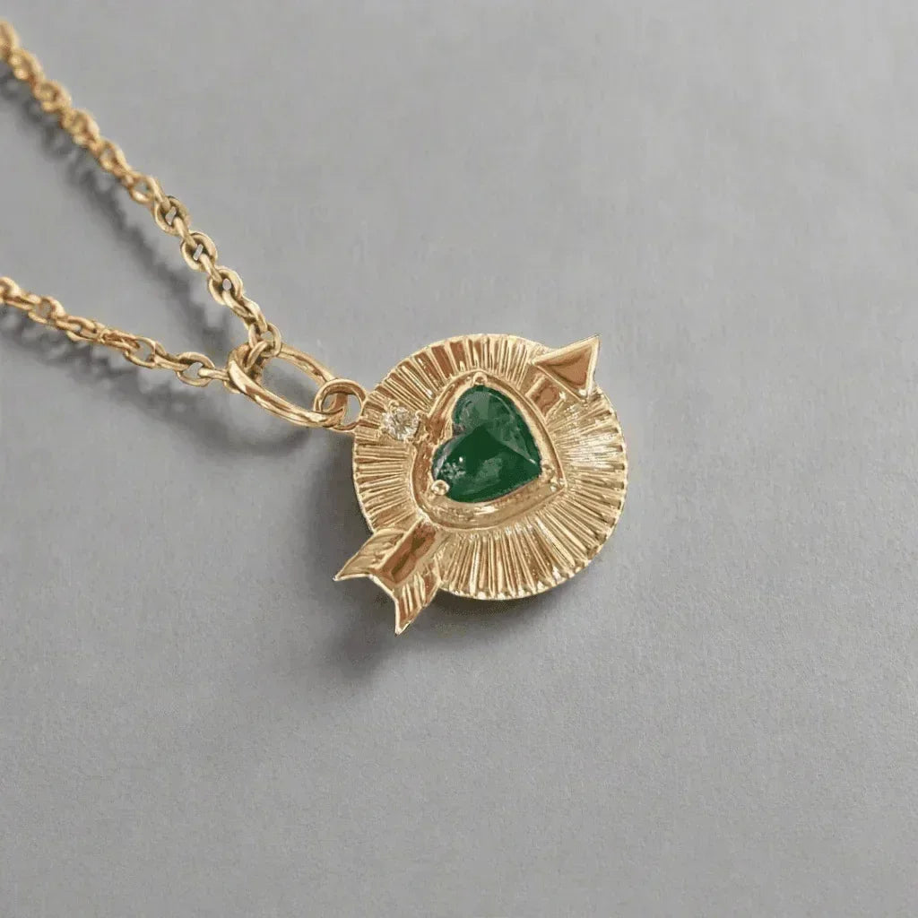 14k Gold Beautiful Emerald and Diamond Heart Pendant - K Jewelry Accessories