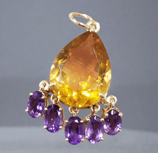 14k Gold Citrine & Amethyst Statement Pendant - K Jewelry Accessories