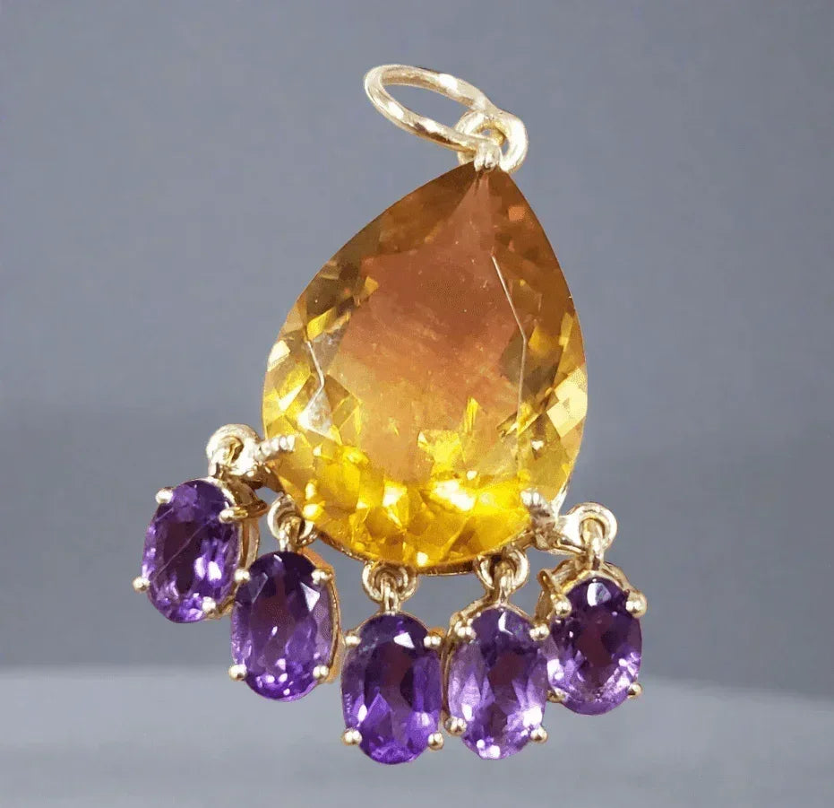 14k Gold Citrine Charm & Amethyst Statement Pendant - K Jewelry Accessories