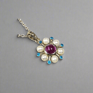 Pearl & Pink Tourmaline & Apatite Flower Pendant Gold 14k - K Jewelry Accessories