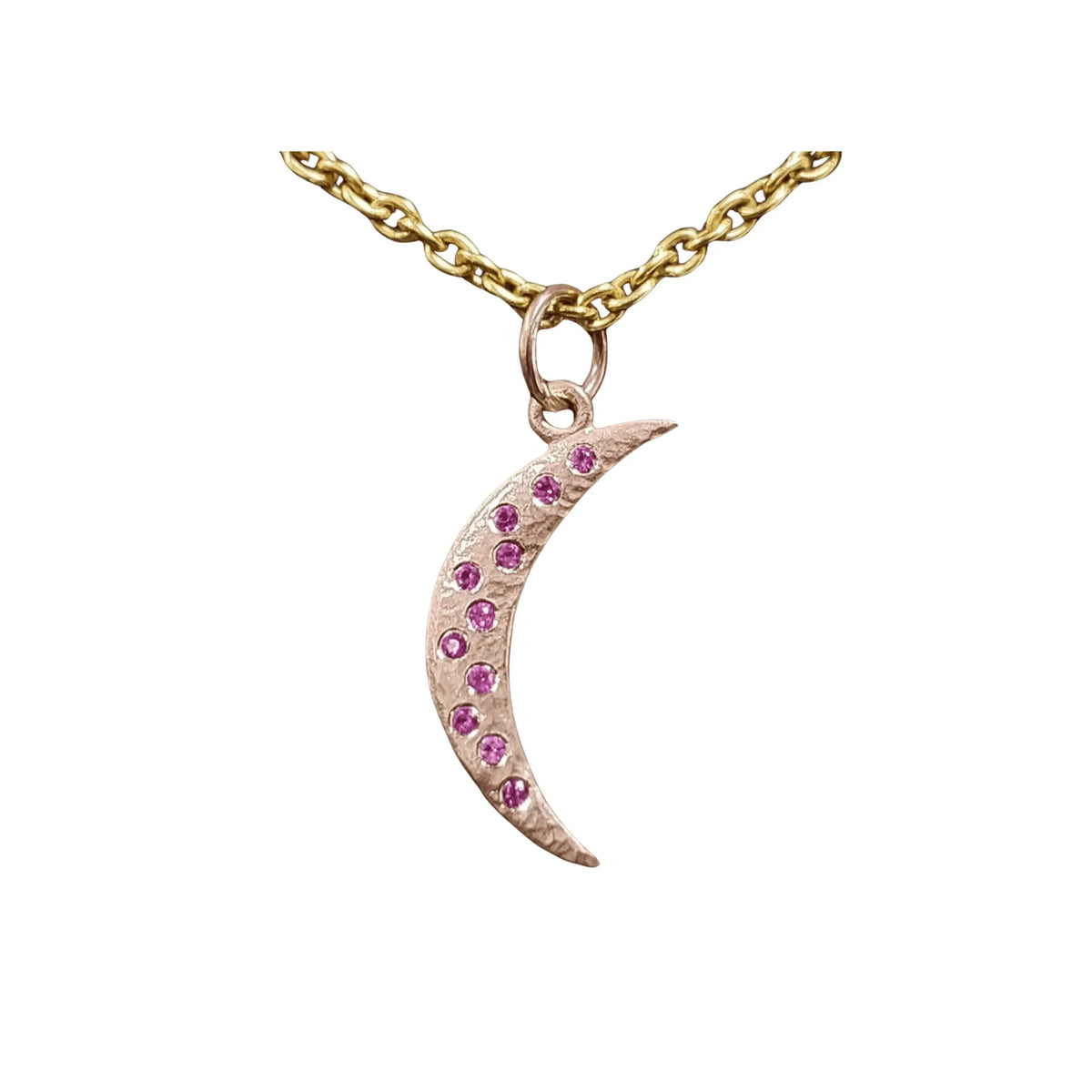 14k Rose Gold Pink Sapphire Moon Pendant Charm - K Jewelry Accessories