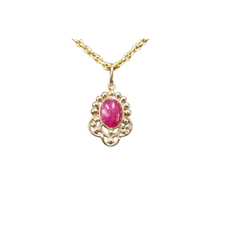 14k Gold Oval Cabochon Ruby Pendant - K Jewelry Accessories