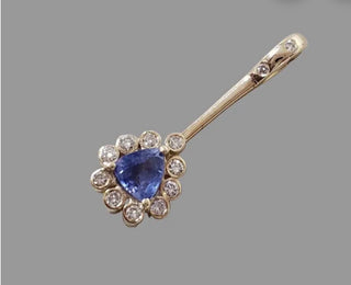 14k Gold Blue Sapphire Diamond Pendant • Trillion Cut Sapphire Necklace