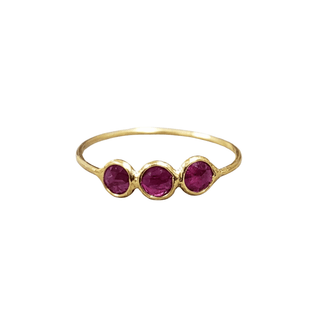 18K Gold Natural Ruby Three Stone Ring - K Jewelry Accessories