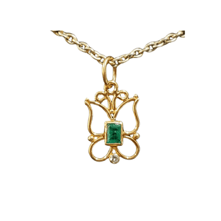 18k Gold Emerald & Diamond Cute Butterfly Pendant - K Jewelry Accessories