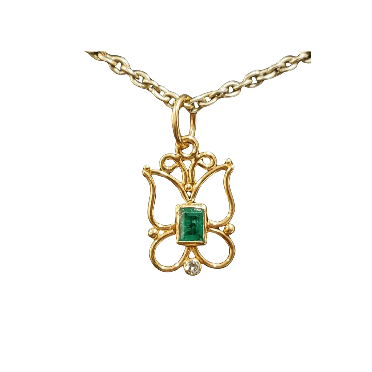 18k Gold Emerald & Diamond Cute Butterfly Pendant - K Jewelry Accessories
