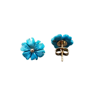 18k Gold Floral Carved Arizona Turquoise Earrings Made with natural Stones for women