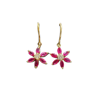 Natural Diamonds Flower Ruby Earrings Gold 18k - K Jewelry Accessories