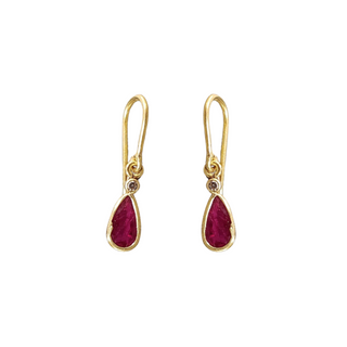 18k Gold Natural Ruby Dangling Diamond Earrings Made with Ruby Natural Stones