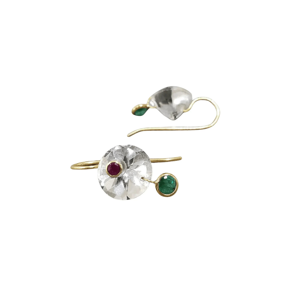 White Topaz with Emerald, Ruby Stones 18k Designer Gold Earrings - K Jewelry Accessories