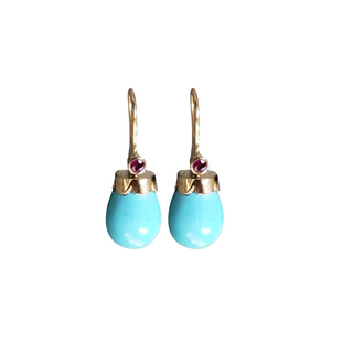 18k Gold Natural Dangling Earrings Made with Turquoise Natural Stones