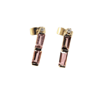 18k Gold Pink Tourmaline Earrings Studs Baguette - K Jewelry Accessories