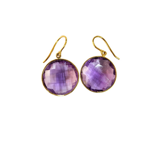 18K Gold Dangling Earrings Made with Natural Purple Amethyst Stones Birthstone Jewelry For Month Of February 