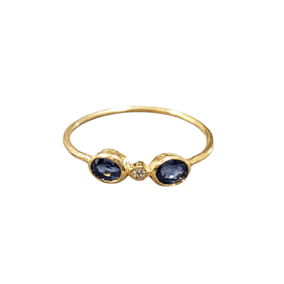 18k Gold Blue Sapphire with Diamond Ring - K Jewelry Accessories