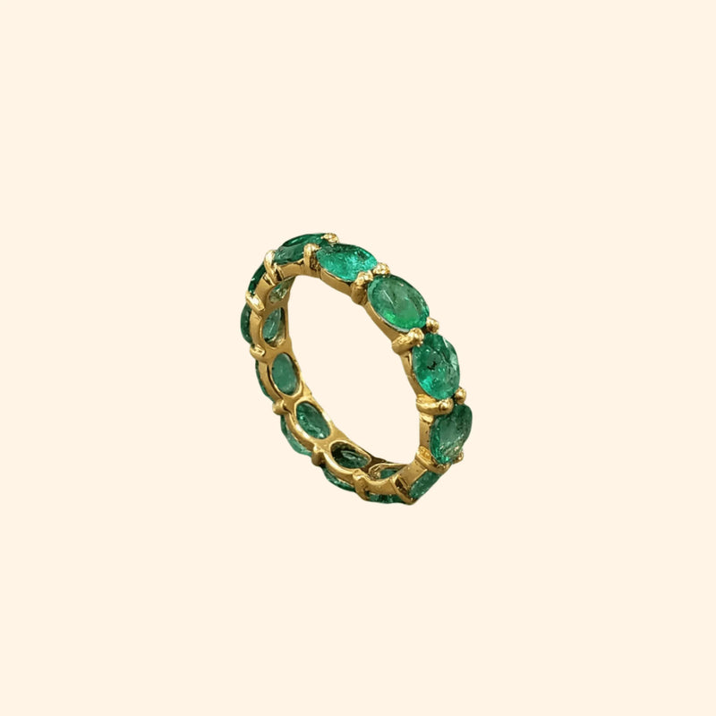 18k Gold Natural Emerald Eternity Band Ring for unisex