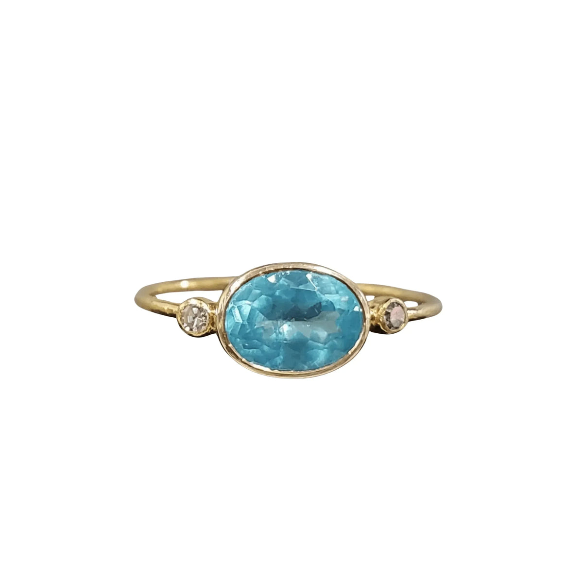 18k Gold Natural Paraiba Apatite Ring With Diamonds - K Jewelry Accessories