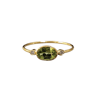 18k Gold Oval Green Peridot & Diamond Ring - K Jewelry Accessories