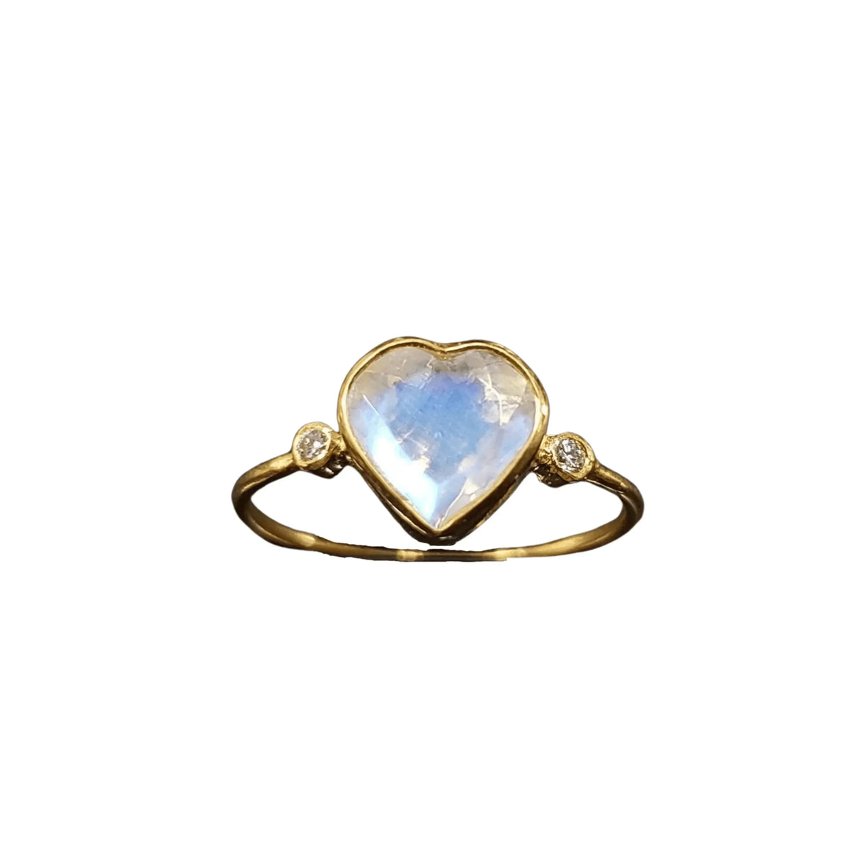 18k Gold Rainbow Moonstone and Diamond Ring Heart shape - K Jewelry Accessories