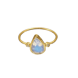 18k Gold Rainbow Moonstone with Diamond Ring - K Jewelry Accessories