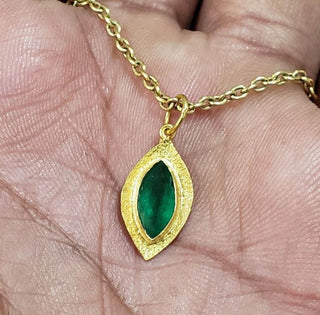 18k Gold Marquise Zambian Emerald Pendant - K Jewelry Accessories