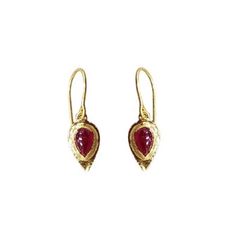 18k Gold Natural Ruby Teardrop Shape Earrings Made with Ruby Natural Stones