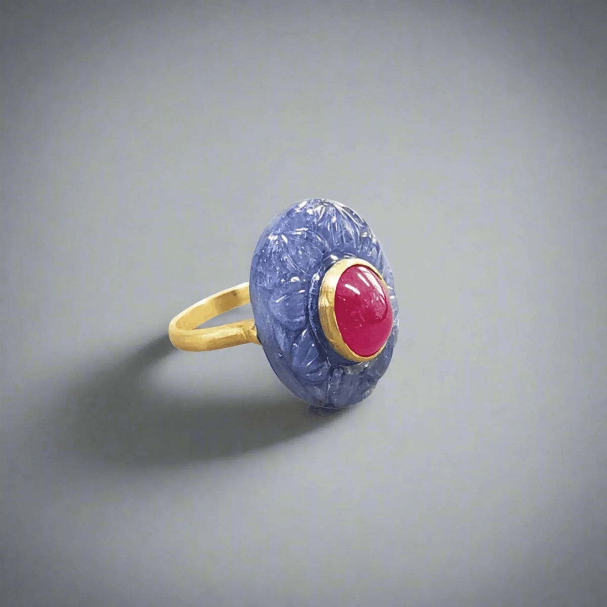 18k Gold Blue Sapphire and Ruby Ring - K Jewelry Accessories